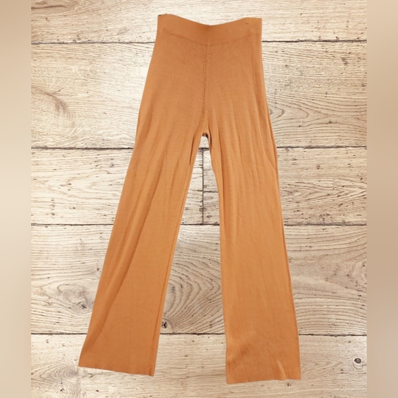 Zara SZ S Ribbed Straight Leg Hi Rise Muted Orange Elastic Waist Pull On Legging - Picture 1 of 11